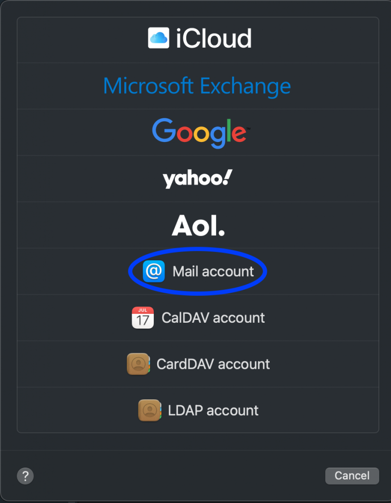 Click on "Mail Account"