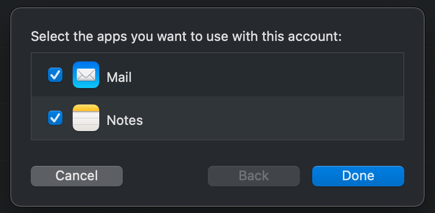 Select what you want to sync and click "Done"