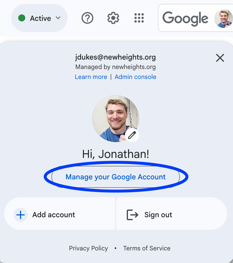Click on "Manage your Google Account" in the menu that drops down.