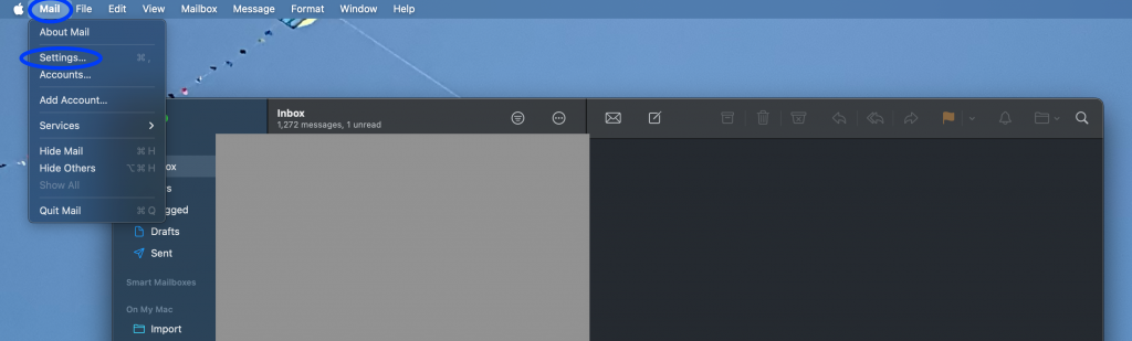 Open the Mail App then click on "Mail" on the top left of the screen then click on "Settings" in the dropdown menu.
