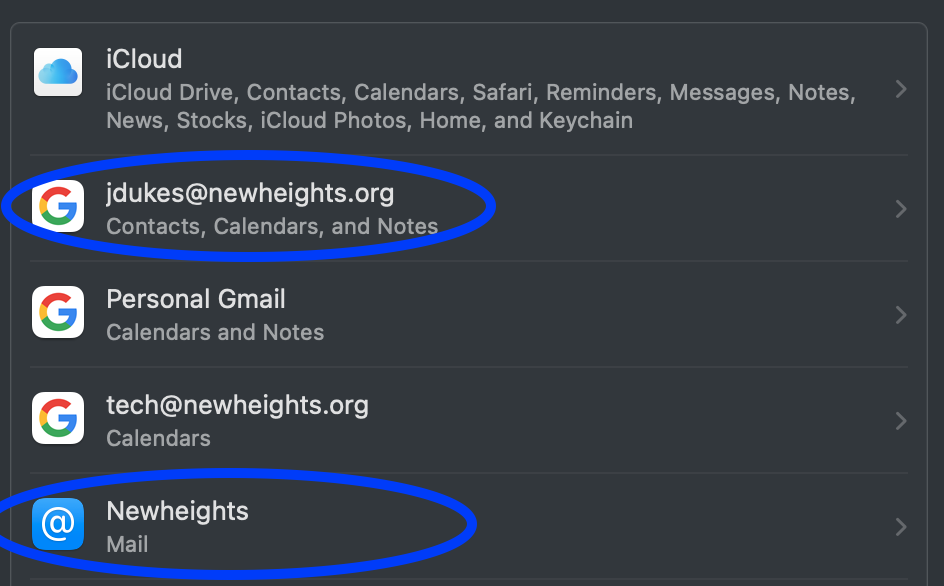Click on your existing New Heights Account which might look like either of the two circled accounts.
